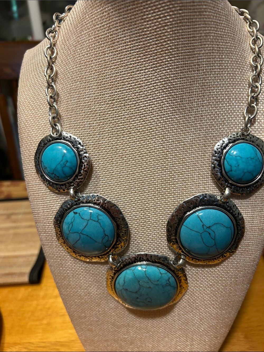 Turquoise Stone Statement Necklace - Silver-Tone - Picture 4 of 5